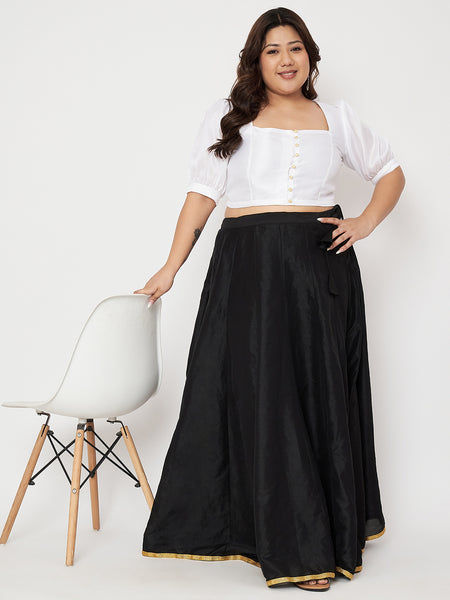 Plus Size Silk Blend Button Down Crop Top