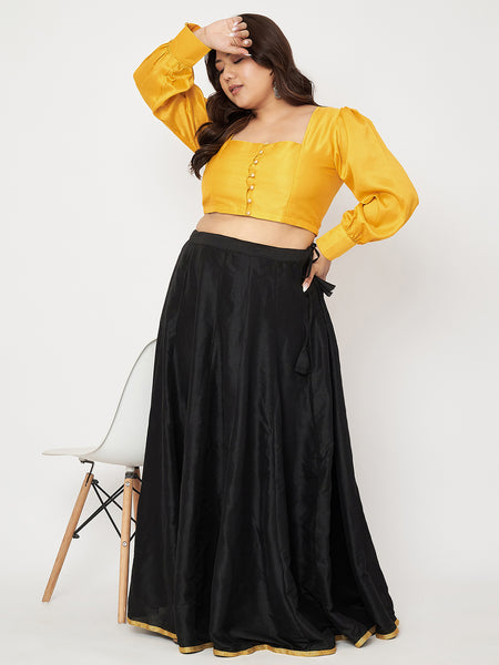 Plus Size Silk Blend Button Down Crop Top