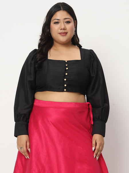 Plus Size Chroma Button Down Crop Top