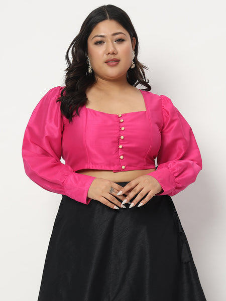 Plus Size Chroma Button Down Crop Top