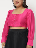 Plus Size Chroma Button Down Crop Top