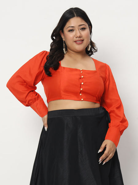 Plus Size Chroma Button Down Crop Top