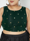 Plus Size Net Sequins Embroidered Crop Top