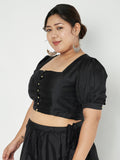 Plus Size Silk Blend Button Down Crop Top
