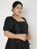 Plus Size Silk Blend Button Down Crop Top