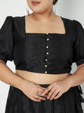 Plus Size Silk Blend Button Down Crop Top