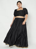 Plus Size Silk Blend Button Down Crop Top
