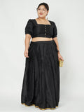 Plus Size Silk Blend Button Down Crop Top