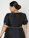 Plus Size Silk Blend Button Down Crop Top