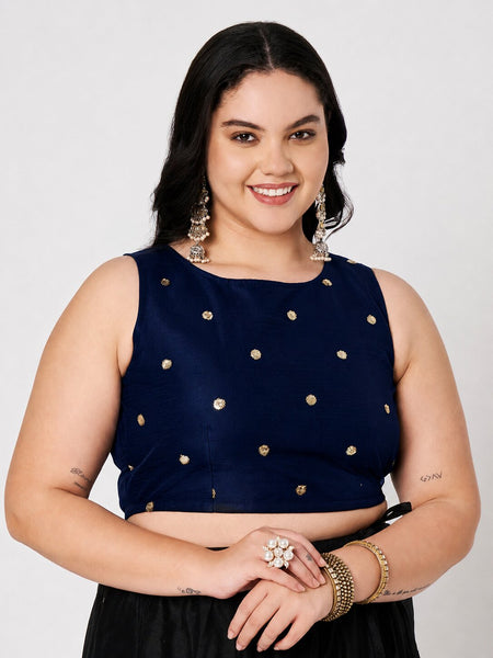 Plus Size Net Sequins Embroidered Readymade Blouse