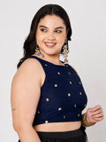 Plus Size Net Sequins Embroidered Readymade Blouse