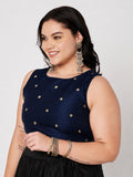 Plus Size Net Sequins Embroidered Readymade Blouse