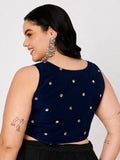 Plus Size Net Sequins Embroidered Readymade Blouse