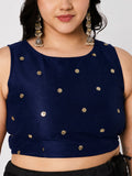 Plus Size Net Sequins Embroidered Readymade Blouse