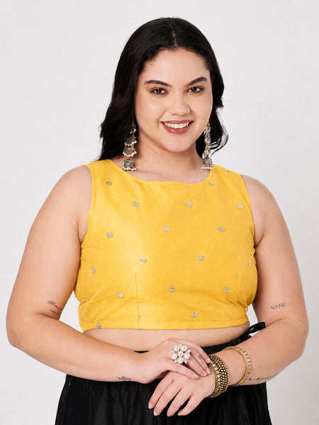 Plus Size Net Sequins Embroidered Readymade Blouse