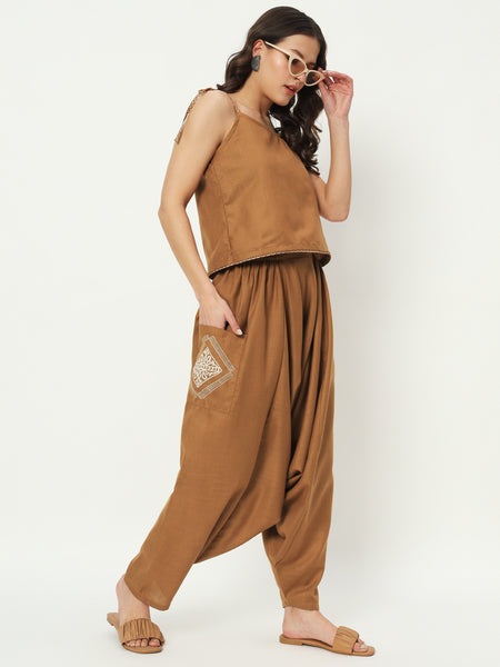 Cotton Printed Drop-Crotch Trouser