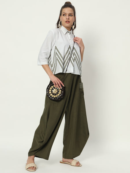 Cotton Printed Side Cowl Trouser