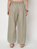Light grey hand block printed cotton trouser for women. Black print, Tribal print, comes with a pocket. Jogger style. 