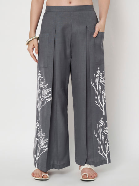 Cotton Front Pleat Side Print Trouser