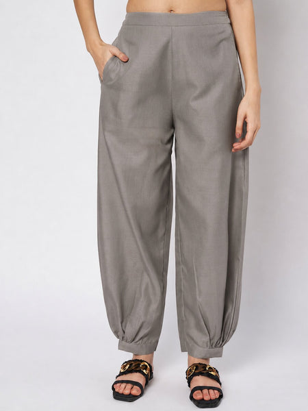 Cotton Solid Side Gathered Trouser