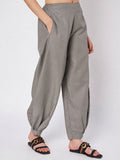Cotton Solid Side Gathered Trouser