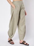 Cotton Solid Side Gathered Trouser
