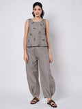 Cotton Solid Side Gathered Trouser