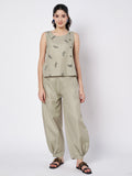 Cotton Solid Side Gathered Trouser