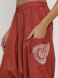 Cotton Printed Pockets Drop-Crotch Pants
