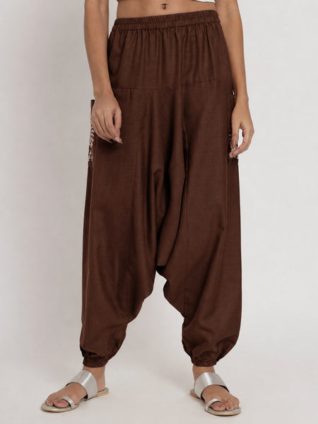 Cotton Printed Pocket Drop-Crotch Trouser