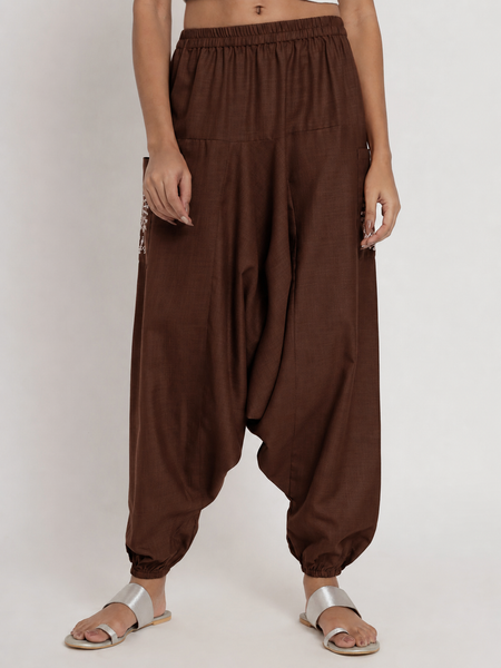 Cotton Printed Pocket Drop-Crotch Trouser