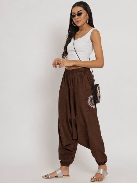 Cotton Printed Pocket Drop-Crotch Trouser