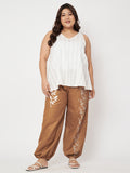 Plus Size Cotton Placement Print Pocket Trouser