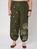 Plus Size Cotton Placement Block Print Trouser