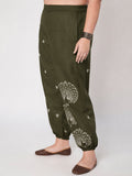 Plus Size Cotton Placement Block Print Trouser
