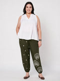 Plus Size Cotton Placement Block Print Trouser