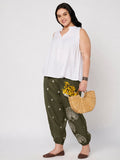 Plus Size Cotton Placement Block Print Trouser