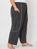 Plus Size Cotton Solid Balloon Trouser