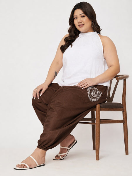 Cotton Printed Pocket Drop-Crotch Trouser