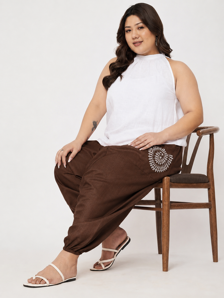 Cotton Printed Pocket Drop-Crotch Trouser