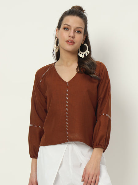 Cotton Embroidered V-neck Top