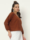 Cotton Embroidered V-neck Top