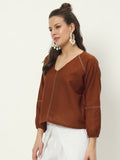 Cotton Embroidered V-neck Top
