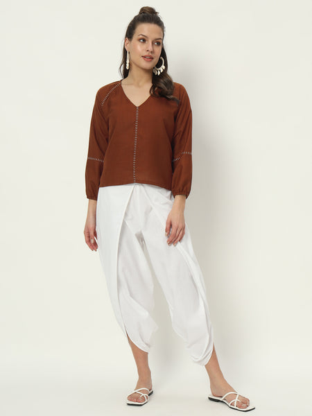 Cotton Embroidered V-neck Top