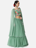 Georgette Embroidered Tiered Lehenga Set with Can-Can