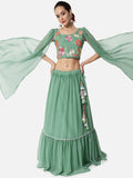 Georgette Embroidered Tiered Lehenga Set with Can-Can