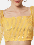 Georgette Linear Sequin Embroidered Long Sleeves Crop Top