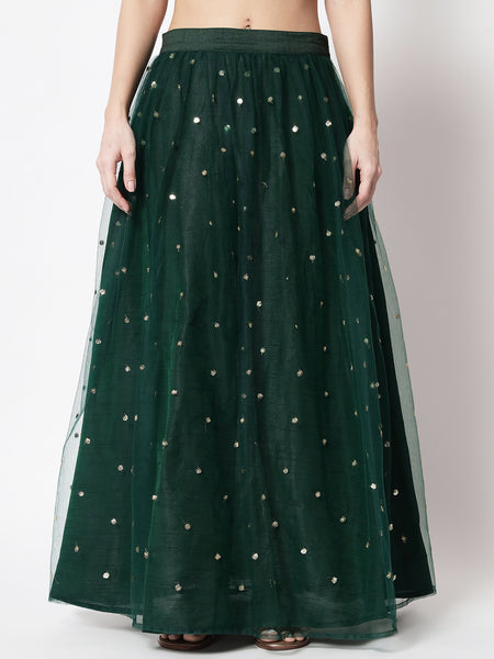 Net Sequin Embroidered Gathered Skirt