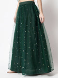 Net Sequin Embroidered Gathered Skirt