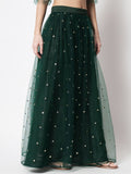 Net Sequin Embroidered Gathered Skirt